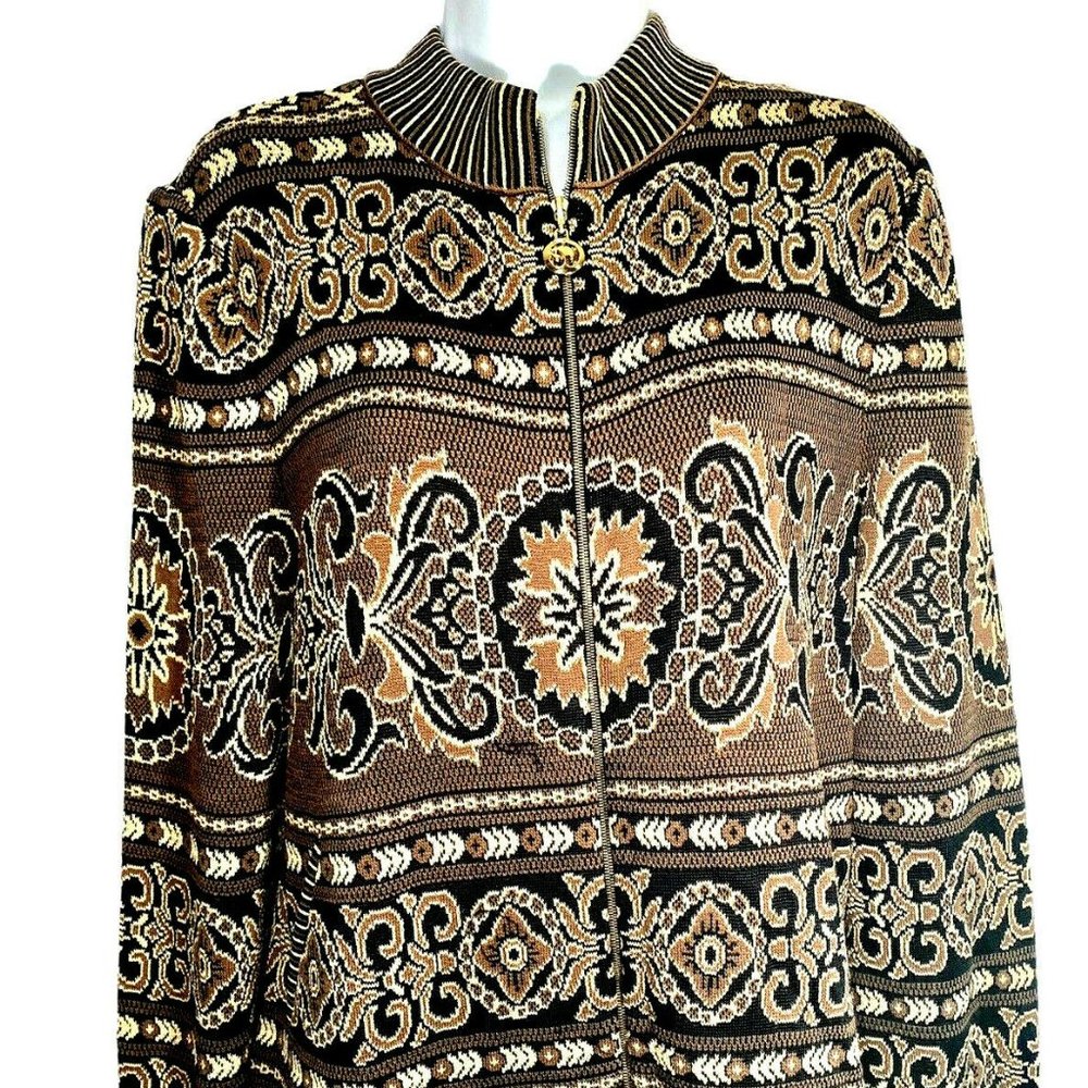 St John Sport Marie Gray Brown Black Knit Sweater